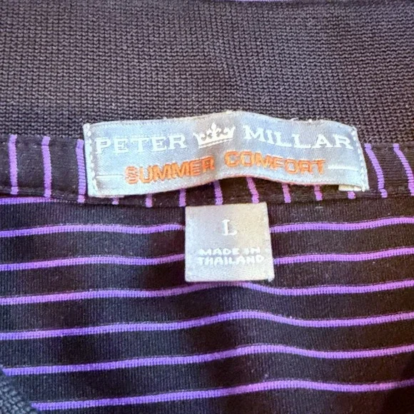 Peter Millar Polo L Purple Stripe St Andrews Logo Golf Shirt Summer Comfort - Picture 4 of 7